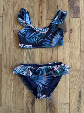 Ruffled tropical print two piece swimsuit