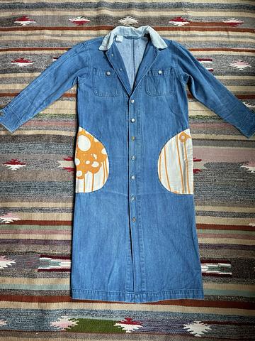 Vintage denim duster with pocket patches