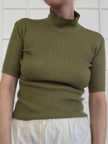 Green Mock Neck Sweater Shirt