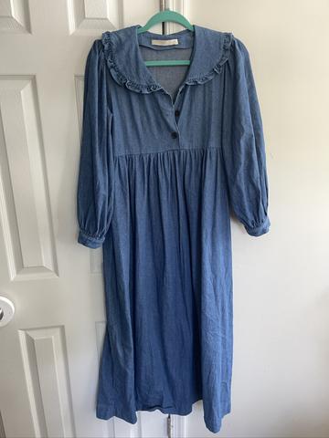 blue collared linen dress