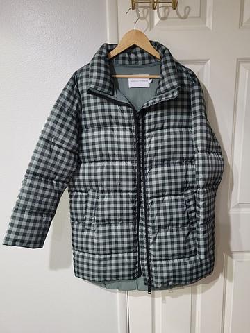 Rebecca Minkoff blue black gingham puffer coat L