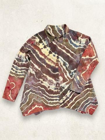 Ice Dyed Cut Loose Button-down Tunic Top